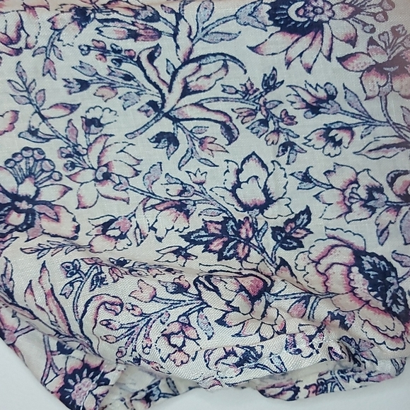 Rachel Zoe 100% Linen Navy and Pink Floral Peplum Top Size S - Picture 4 of 5